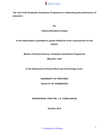 The role of the Employee Assistance Programme in addressing job... educators By The role of the Employee Assistance Programme in addressing job... educators By