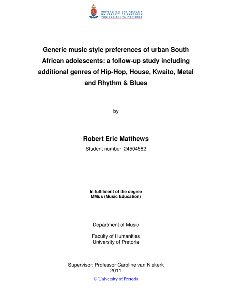 Generic music style preferences of urban South Generic music style preferences of urban South