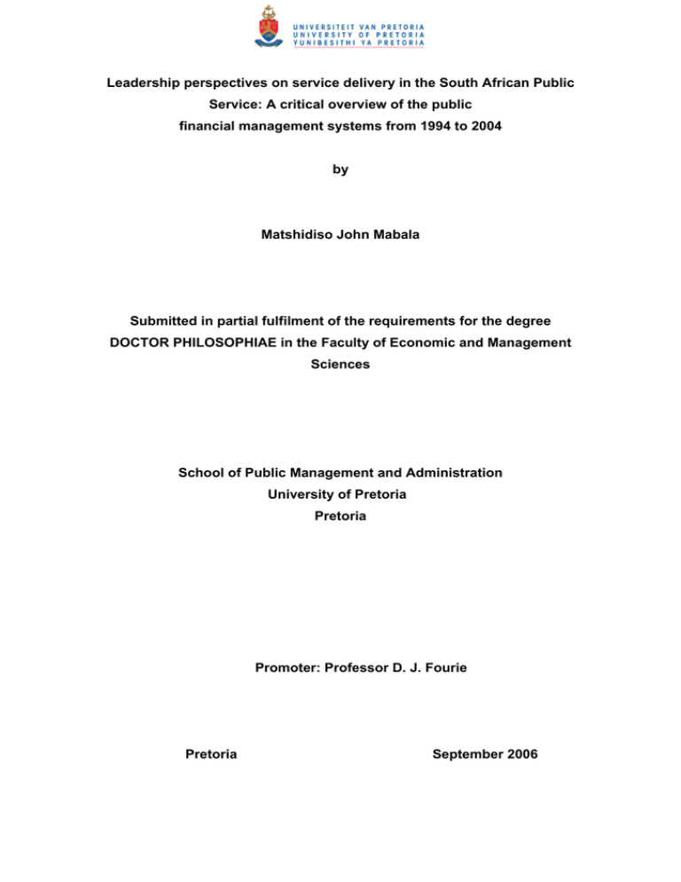 Leadership perspectives on service delivery in the South African Public Leadership perspectives on service delivery in the South African Public