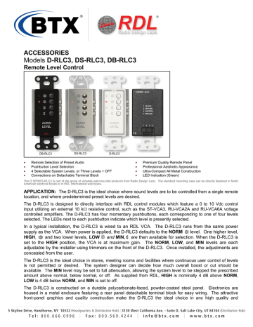 D-RLC3, DS-RLC3, DB-RLC3 ACCESSORIES Remote Level Control D-RLC3, DS-RLC3, DB-RLC3 ACCESSORIES Remote Level Control