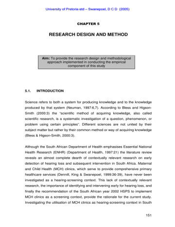 RESEARCH DESIGN AND METHOD U n RESEARCH DESIGN AND METHOD U n