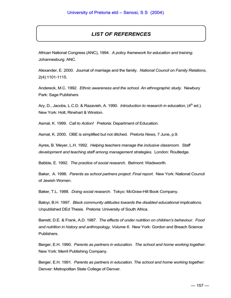 LIST OF REFERENCES U n i LIST OF REFERENCES U n i