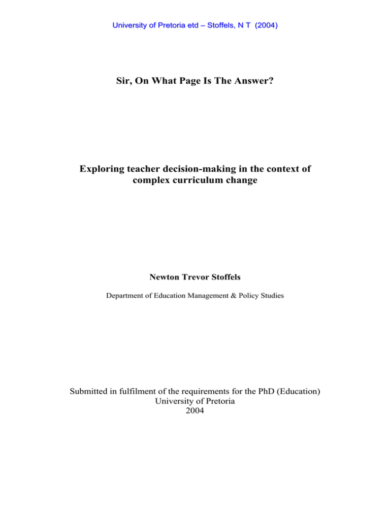 Sir, On What Page Is The Answer? complex curriculum change Sir, On What Page Is The Answer? complex curriculum change