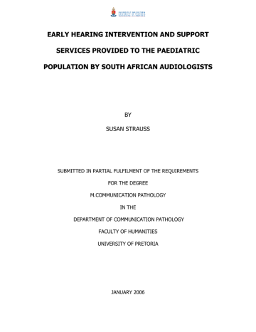 EARLY HEARING INTERVENTION AND SUPPORT SERVICES PROVIDED TO THE PAEDIATRIC EARLY HEARING INTERVENTION AND SUPPORT SERVICES PROVIDED TO THE PAEDIATRIC