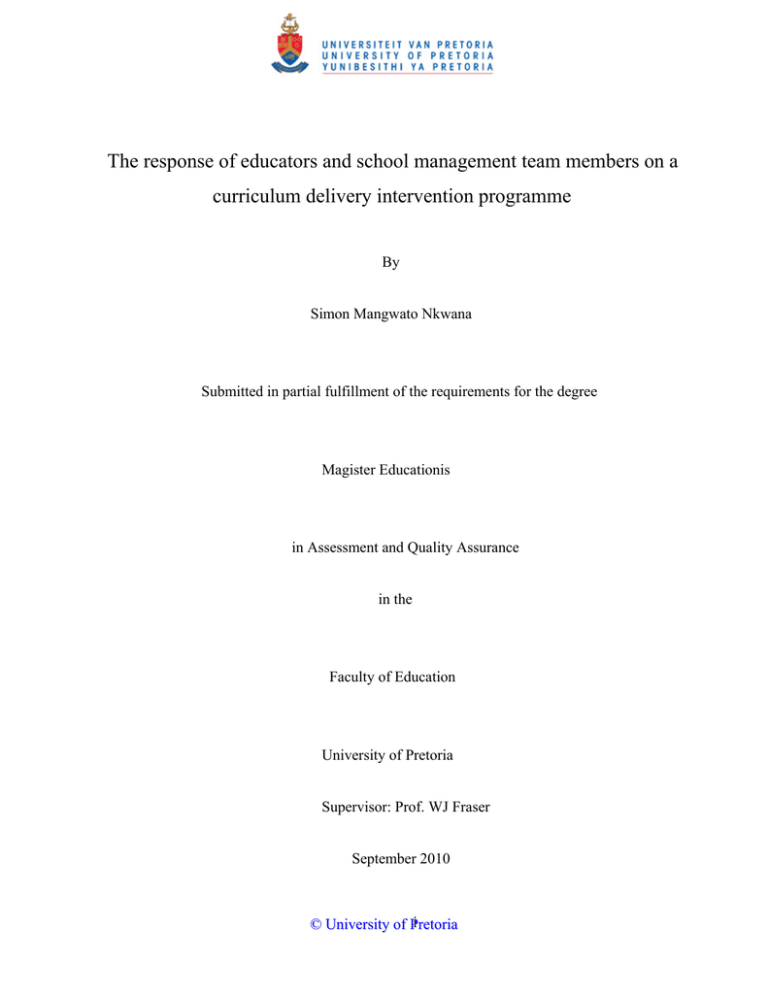 The response of educators and school management team members on... curriculum delivery intervention programme The response of educators and school management team members on... curriculum delivery intervention programme