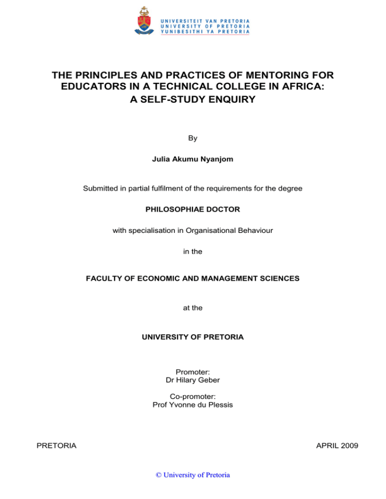 THE PRINCIPLES AND PRACTICES OF MENTORING FOR A SELF-STUDY ENQUIRY THE PRINCIPLES AND PRACTICES OF MENTORING FOR A SELF-STUDY ENQUIRY