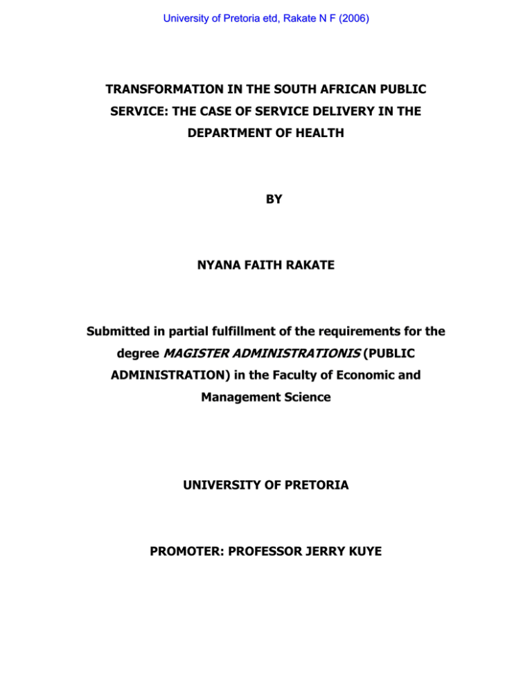TRANSFORMATION IN THE SOUTH AFRICAN PUBLIC DEPARTMENT OF HEALTH TRANSFORMATION IN THE SOUTH AFRICAN PUBLIC DEPARTMENT OF HEALTH
