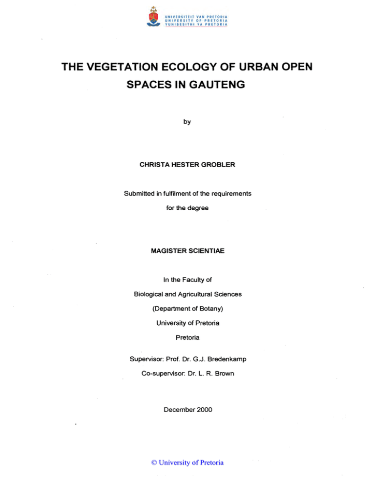 THE VEGETATION ECOLOGY OF URBAN OPEN SPACES IN GAUTENG THE VEGETATION ECOLOGY OF URBAN OPEN SPACES IN GAUTENG