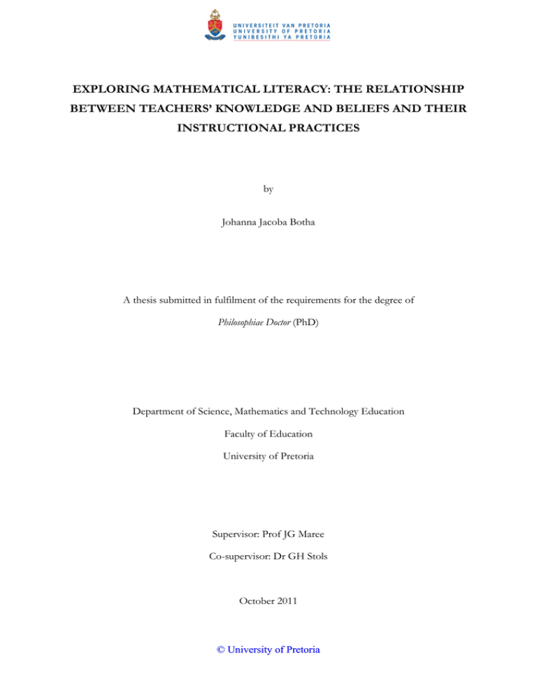 EXPLORING MATHEMATICAL LITERACY: THE RELATIONSHIP INSTRUCTIONAL PRACTICES EXPLORING MATHEMATICAL LITERACY: THE RELATIONSHIP INSTRUCTIONAL PRACTICES