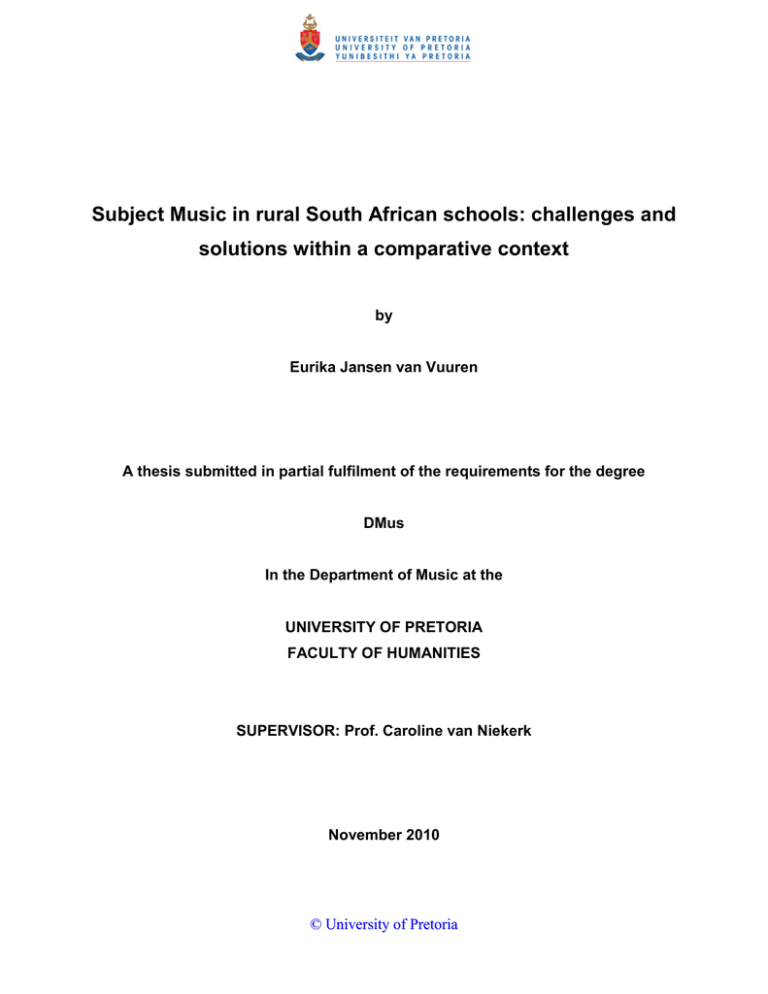 Subject Music in rural South African schools: challenges and Subject Music in rural South African schools: challenges and