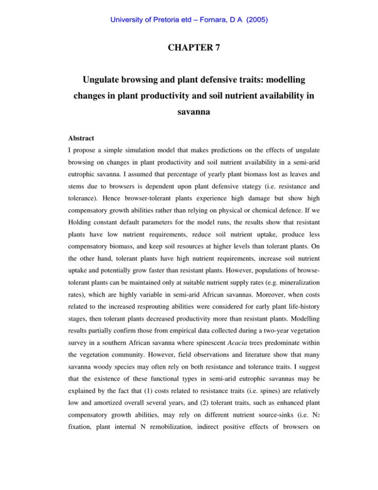 CHAPTER 7 Ungulate browsing and plant defensive traits: modelling CHAPTER 7 Ungulate browsing and plant defensive traits: modelling