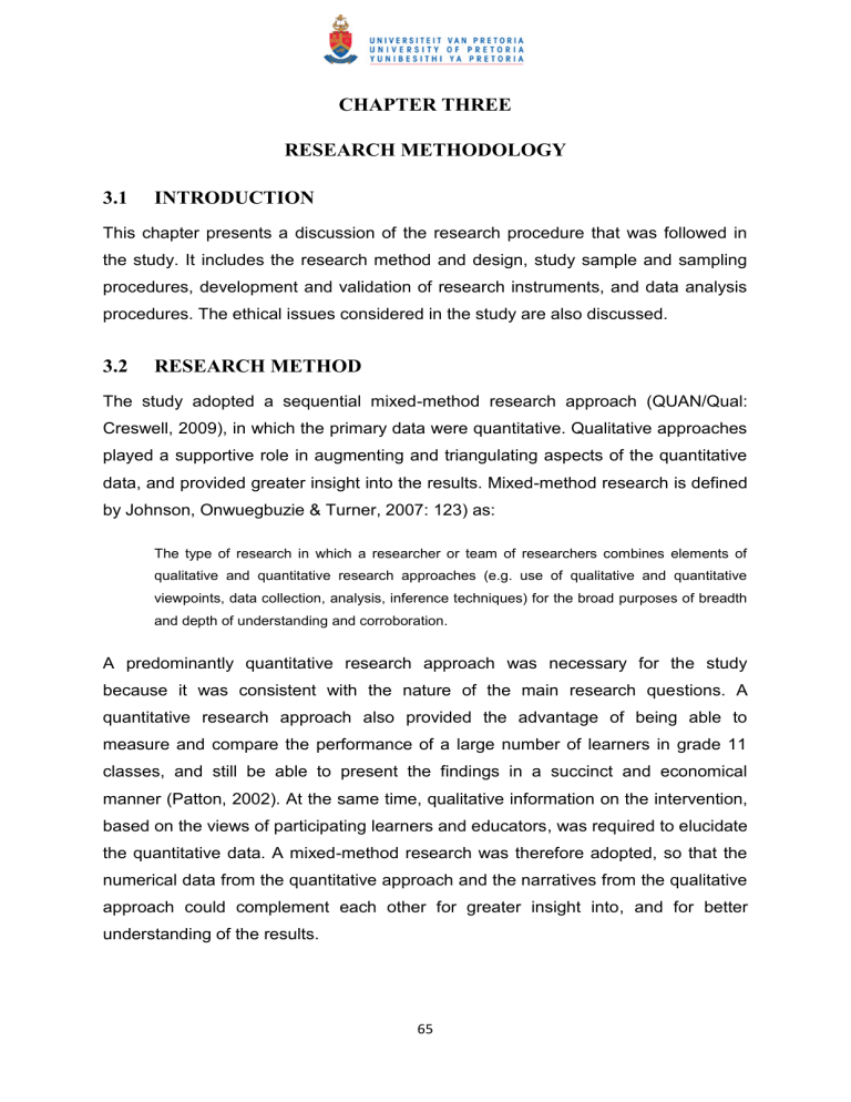 CHAPTER THREE RESEARCH METHODOLOGY 3.1 INTRODUCTION CHAPTER THREE RESEARCH METHODOLOGY 3.1 INTRODUCTION