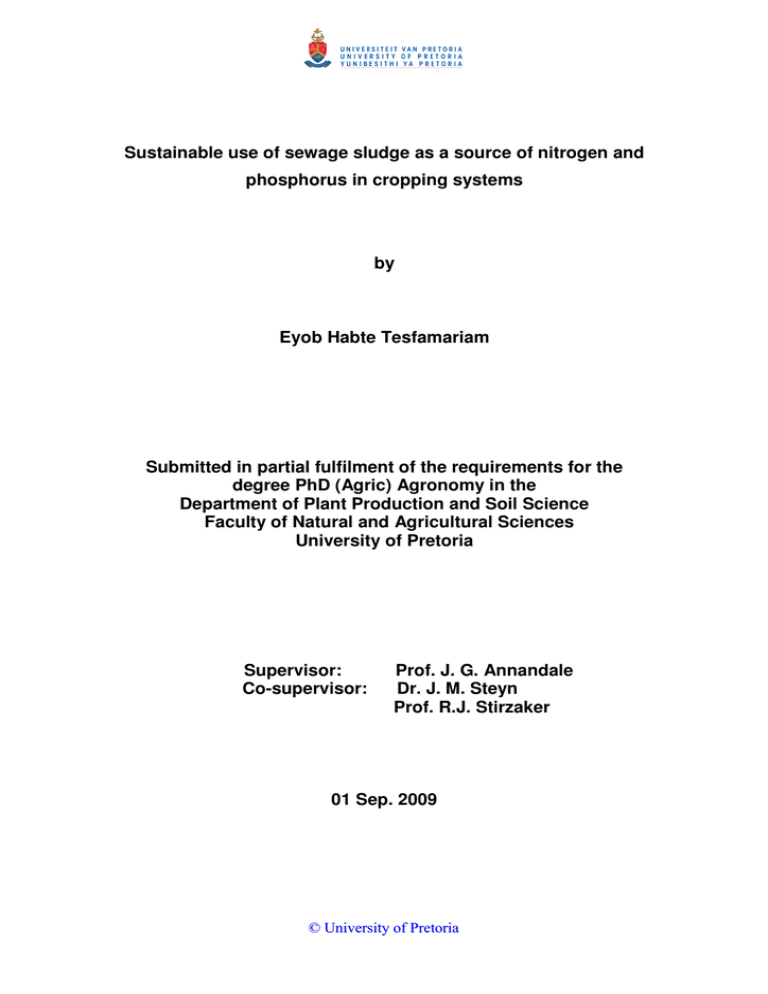 Sustainable use of sewage sludge as a source of nitrogen... phosphorus in cropping systems by Sustainable use of sewage sludge as a source of nitrogen... phosphorus in cropping systems by