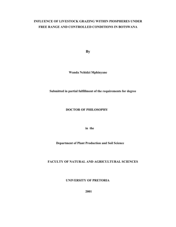 INFLUENCE OF LIVESTOCK GRAZING WITHIN PIOSPHERES UNDER INFLUENCE OF LIVESTOCK GRAZING WITHIN PIOSPHERES UNDER