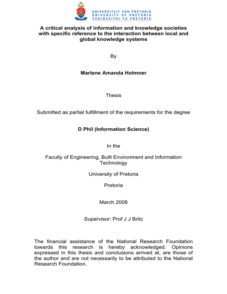 A critical analysis of information and knowledge societies A critical analysis of information and knowledge societies