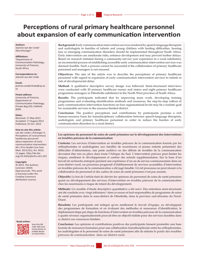 Perceptions of rural primary healthcare personnel Perceptions of rural primary healthcare personnel