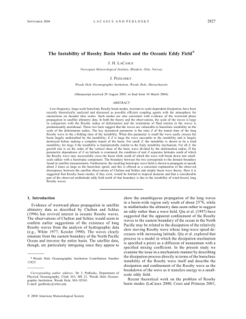 The Instability of Rossby Basin Modes and the Oceanic Eddy... 2027 J. H. L C The Instability of Rossby Basin Modes and the Oceanic Eddy... 2027 J. H. L C