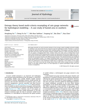 Entropy theory based multi-criteria resampling of rain gauge networks Entropy theory based multi-criteria resampling of rain gauge networks