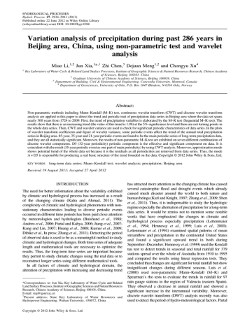 Variation analysis of precipitation during past 286 years in Variation analysis of precipitation during past 286 years in