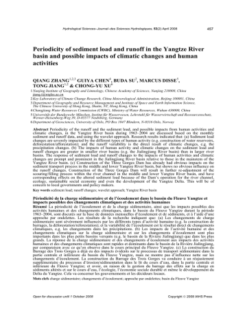 Periodicity of sediment load and runoff in the Yangtze River Periodicity of sediment load and runoff in the Yangtze River