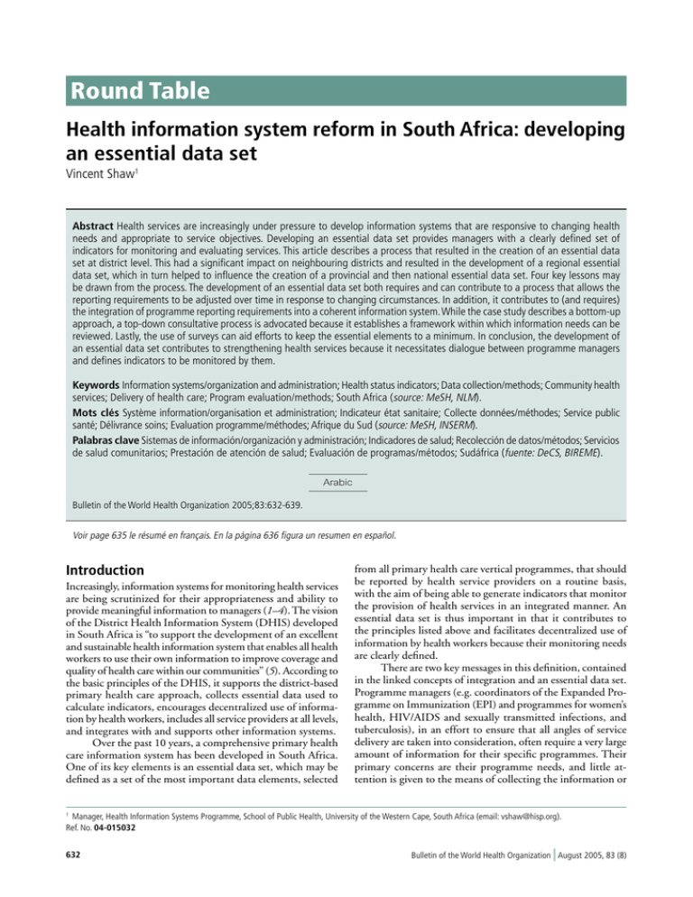 Round Table Health information system reform in South Africa: developing Round Table Health information system reform in South Africa: developing
