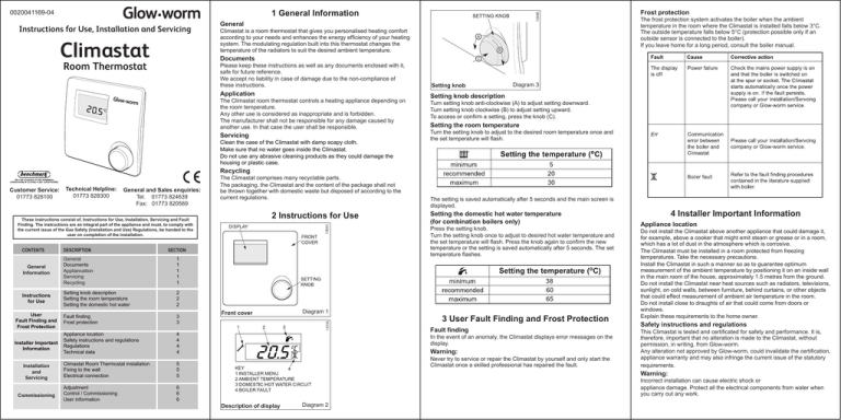 Instructions for Use, Installation and Servicing General Instructions for Use, Installation and Servicing General