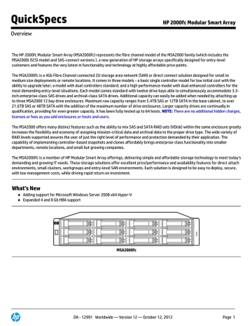 QuickSpecs HP 2000fc Modular Smart Array Overview QuickSpecs HP 2000fc Modular Smart Array Overview