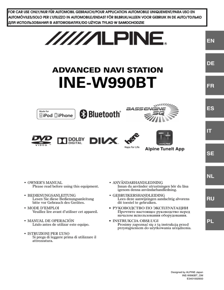 Alpine Electronics INE-W990BT User guide Alpine Electronics INE-W990BT User guide