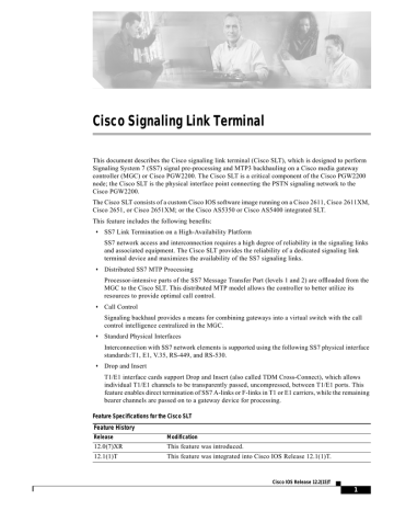 Cisco Signaling Link Terminal Cisco Signaling Link Terminal