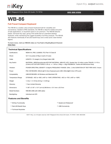WB-86 800.866.6506 Full-Travel Compact Keyboard WB-86 800.866.6506 Full-Travel Compact Keyboard