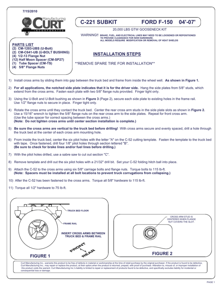 C-221 SUBKIT ... INSTALLATION STEPS PARTS LIST C-221 SUBKIT ... INSTALLATION STEPS PARTS LIST