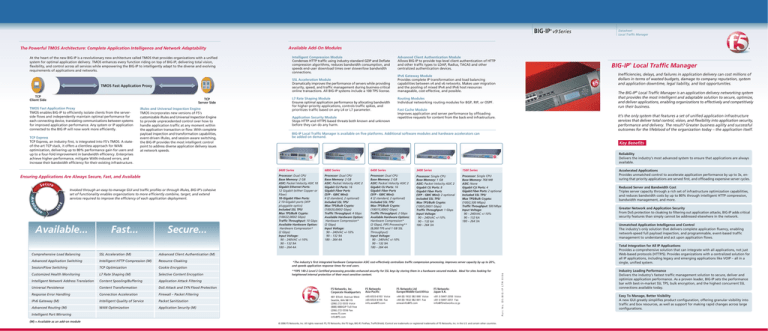 BIG-IP v9 Series The Powerful TMOS Architecture: Complete Application Intelligence and Network Adaptability BIG-IP v9 Series The Powerful TMOS Architecture: Complete Application Intelligence and Network Adaptability