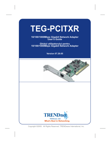 Trendnet TEG-PCITXR 32-bit 10/100/1000Mbps Copper Gigabit PCI Adapter User guide | Manualzz Trendnet TEG-PCITXR 32-bit 10/100/1000Mbps Copper Gigabit PCI Adapter User guide | Manualzz