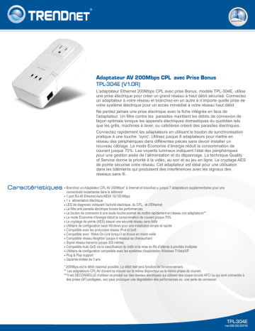 Trendnet TPL-304E Powerline 200 AV Adapter Fiche technique | Manualzz Trendnet TPL-304E Powerline 200 AV Adapter Fiche technique | Manualzz