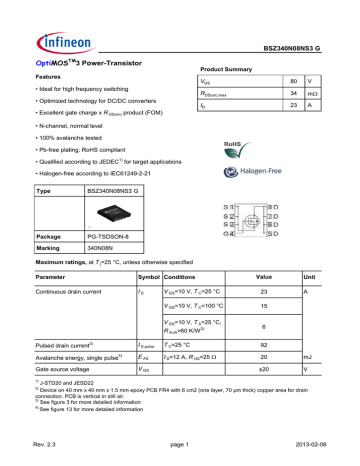 Infineon BSZ340N08NS3 G MOSFET Data Sheet Manualzz