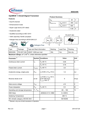 Infineon BSD235N MOSFET Data Sheet Manualzz