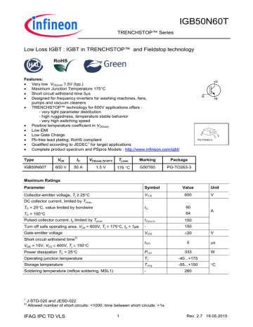 Infineon IGB50N60T IGBT Discrete Data Sheet Manualzz