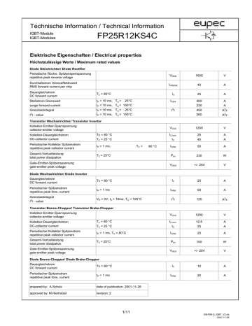 Infineon FP25R12KS4C IGBT Module Datenblatt Manualzz