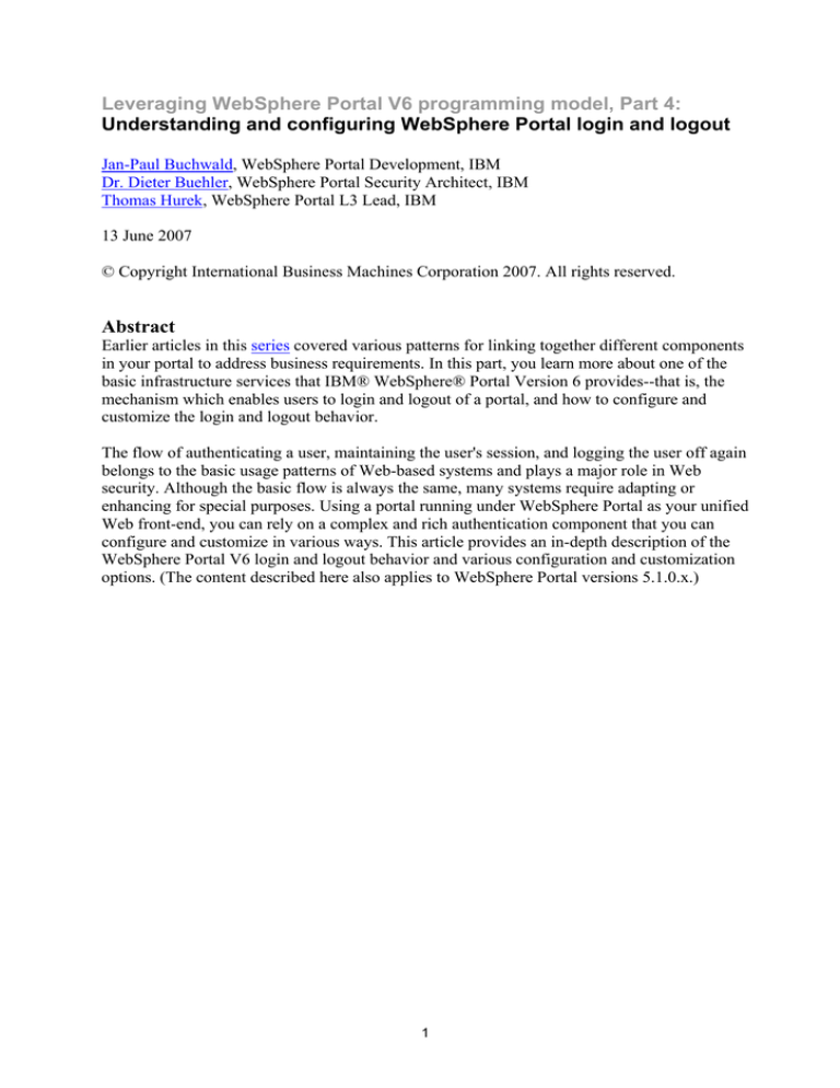 Leveraging WebSphere Portal V6 programming model, Part 4: Leveraging WebSphere Portal V6 programming model, Part 4: