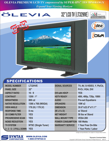 32" LCD TV (LT32HVE) 32" LCD TV (LT32HVE)