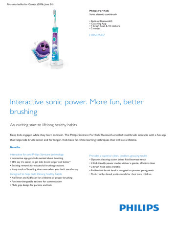 Product Leaflet: Built-in Bluetooth® Sonic electric toothbrush Product Leaflet: Built-in Bluetooth® Sonic electric toothbrush