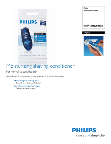 Philips HQ170/03 Shaving conditioner Product Datasheet | Manualzz