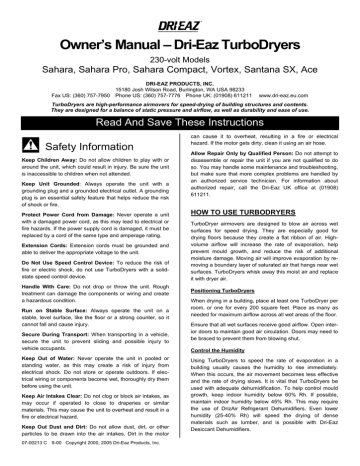 Owner`s Manual – Dri-Eaz TurboDryers Owner`s Manual – Dri-Eaz TurboDryers