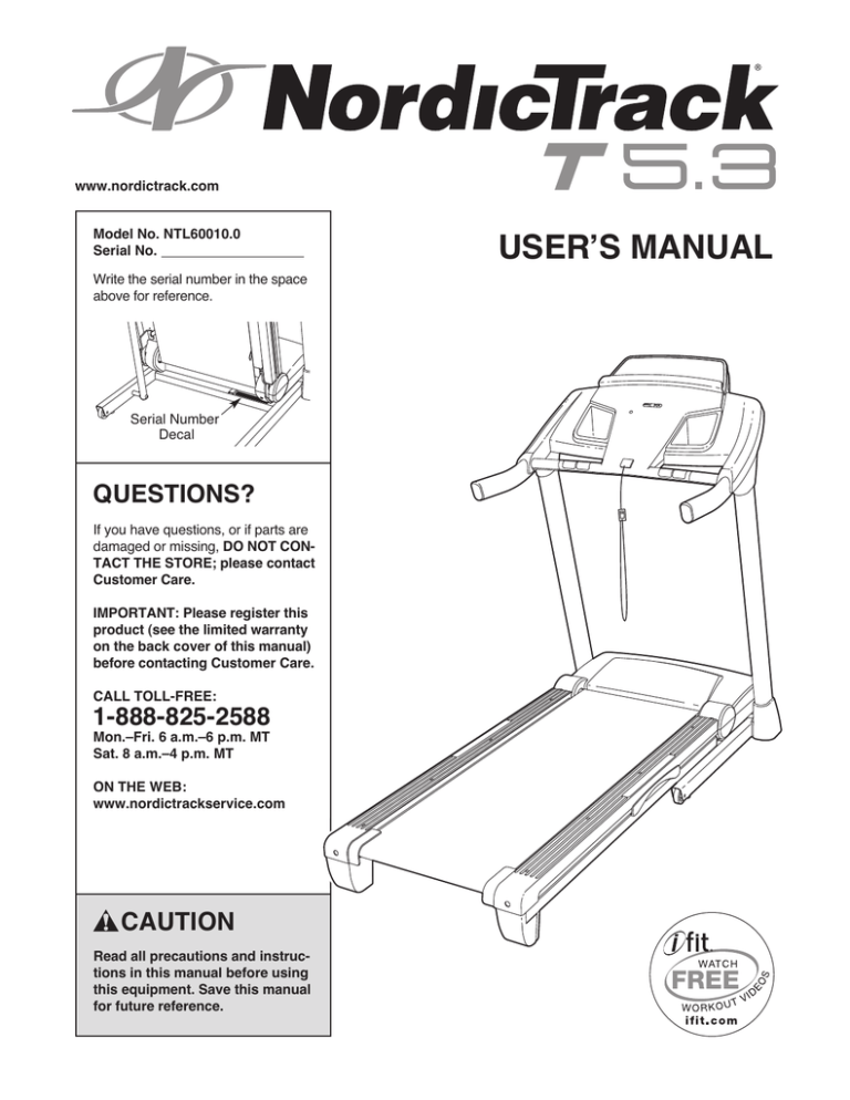NordicTrack NTL61011.3, NTL61011.5, T5.7 NTL61011.3 User manual NordicTrack NTL61011.3, NTL61011.5, T5.7 NTL61011.3 User manual