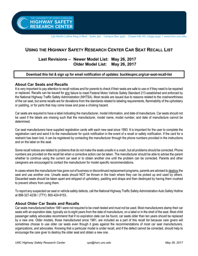 Car Seat Recall Information Car Seat Recall Information