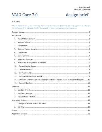 VAIO Care 7.0 design brief VAIO Care 7.0 design brief