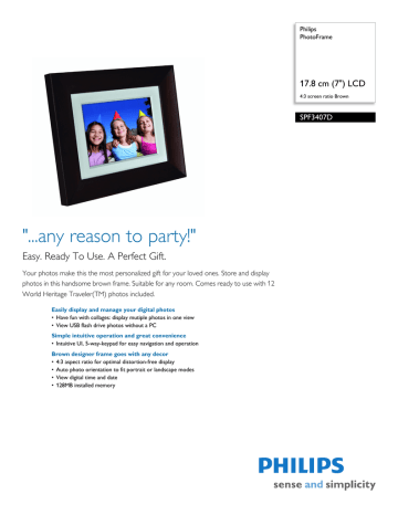 SPF3407D/G7 Philips PhotoFrame SPF3407D/G7 Philips PhotoFrame