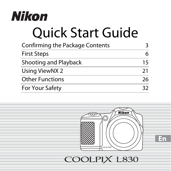 Nikon COOLPIX L830 Quick start guide Nikon COOLPIX L830 Quick start guide