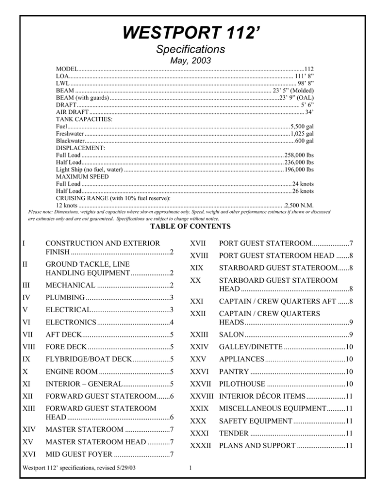 equipment list/specifications equipment list/specifications