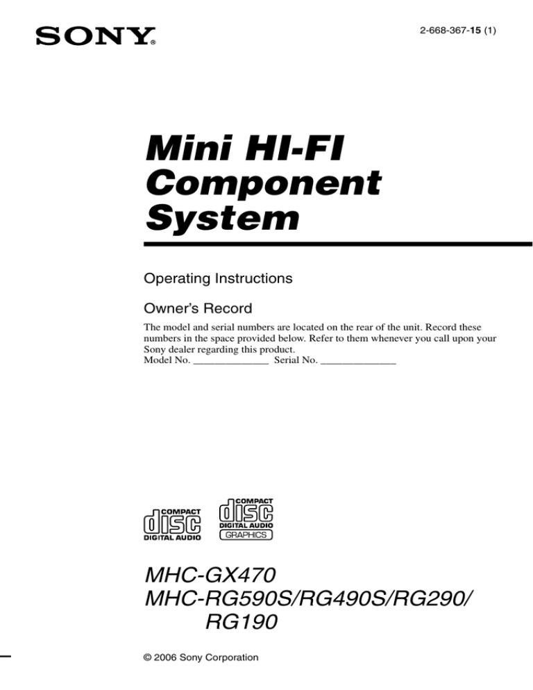 Sony MHC-RG290, MHC-RG590S, MHC-RG190 Operating instructions Sony MHC-RG290, MHC-RG590S, MHC-RG190 Operating instructions